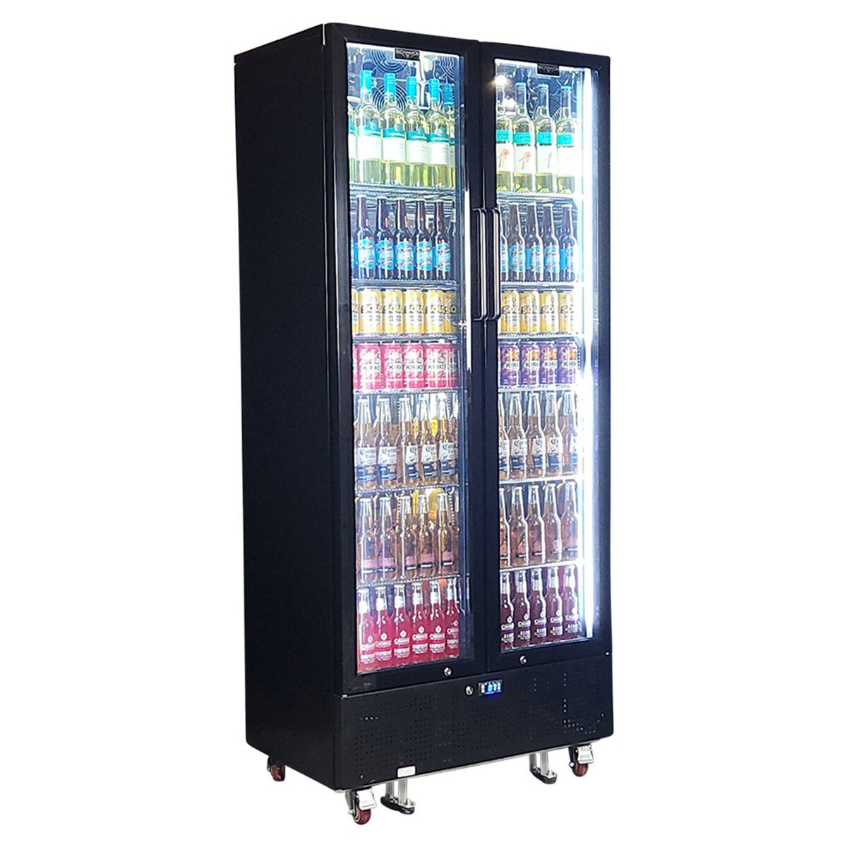 Schmick 694L two door heated glass beverage refrigerator - black, side by side doors - SK668-B-HD