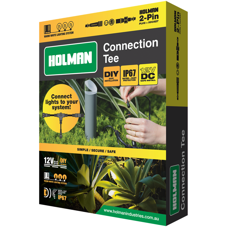 Holman Warm White Connection Tee - 2-Pin - Weather Resistant - Outdoor Use - SuperSaverAU - view 1