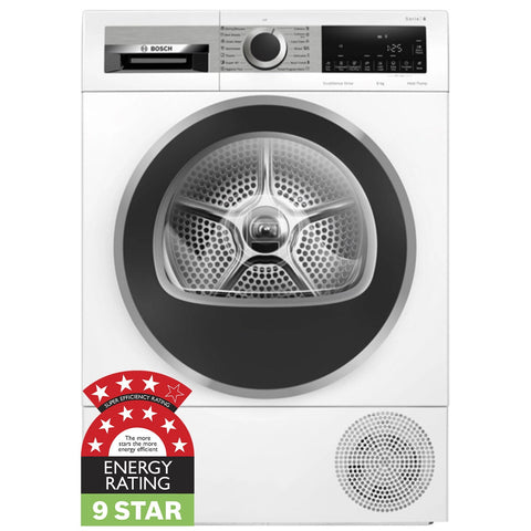 Bosch Series 8 8kg Heat Pump Dryer - 9 Star Energy Rating, Touch Controls, Drum Light - WQG235D8AU