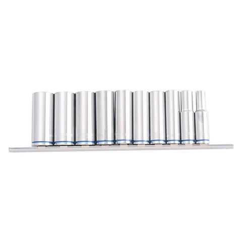 Kincrome Deep Socket Rail 10 Piece 1/2" Drive (Mirror Polish) - Metric K2181 - SuperSaverAU - view 1