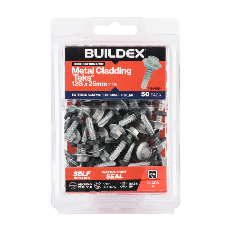 Buildex Cladding Fencing Teks Screws 12g x 25mm - 50 Pack - Self-Drilling - Corrosion-Resistant - SuperSaverAU - view 1