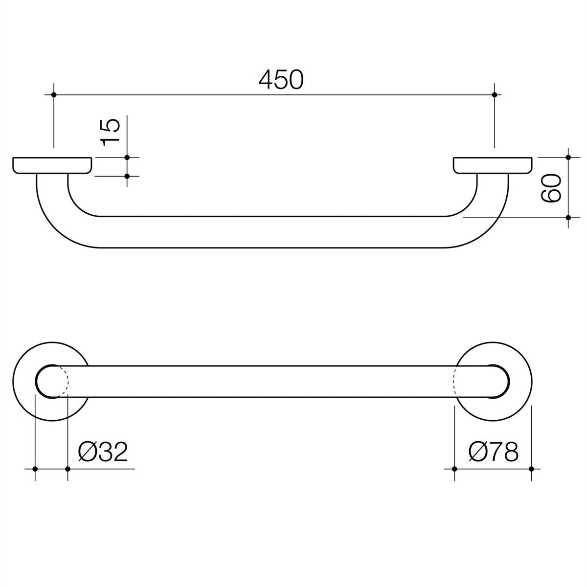 Caroma 450mm Chrome Grab Rail - Stainless Steel - Support - Durable - SuperSaverAU - view 2