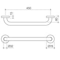 Caroma 450mm Chrome Stainless Steel Grab Rail 32mm Wall Mount 687371C