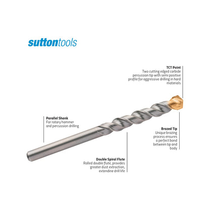 Sutton Tools Masonry Drill Bit - 13mm x 400mm - Carbide Tip - Aggressive Drilling