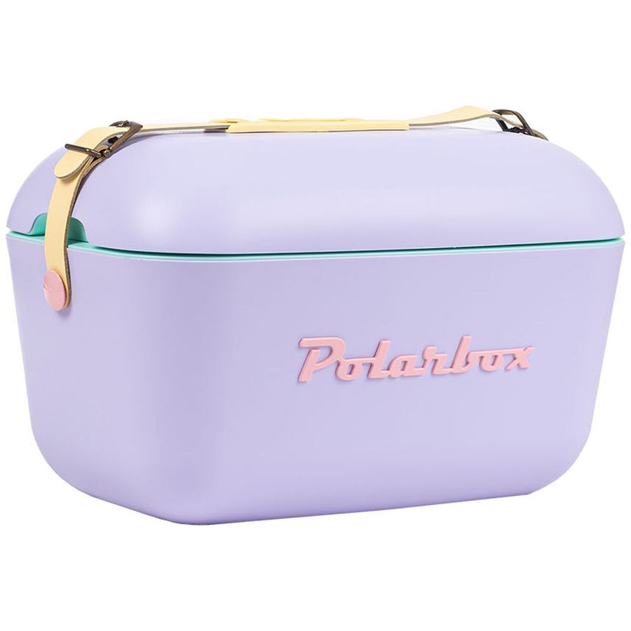 Polarbox Rainbow 12L Cooler - Lilac with Yellow Strap, Rose Logo and Rivet - PLBR12LR