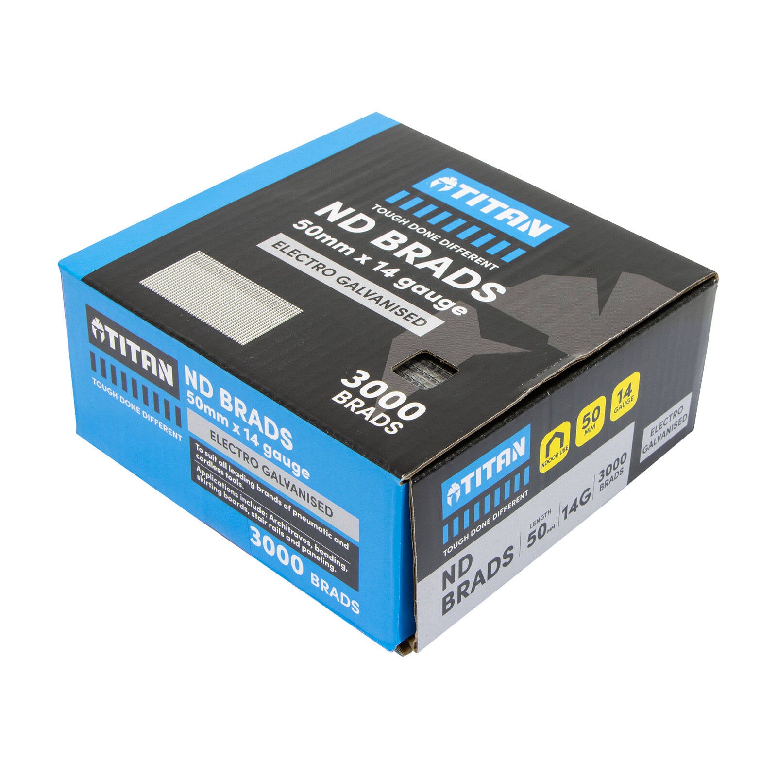 Titan 50 x 2mm 14 Gauge Electro Galvanised Straight Collated ND Brads - 3000 Pack