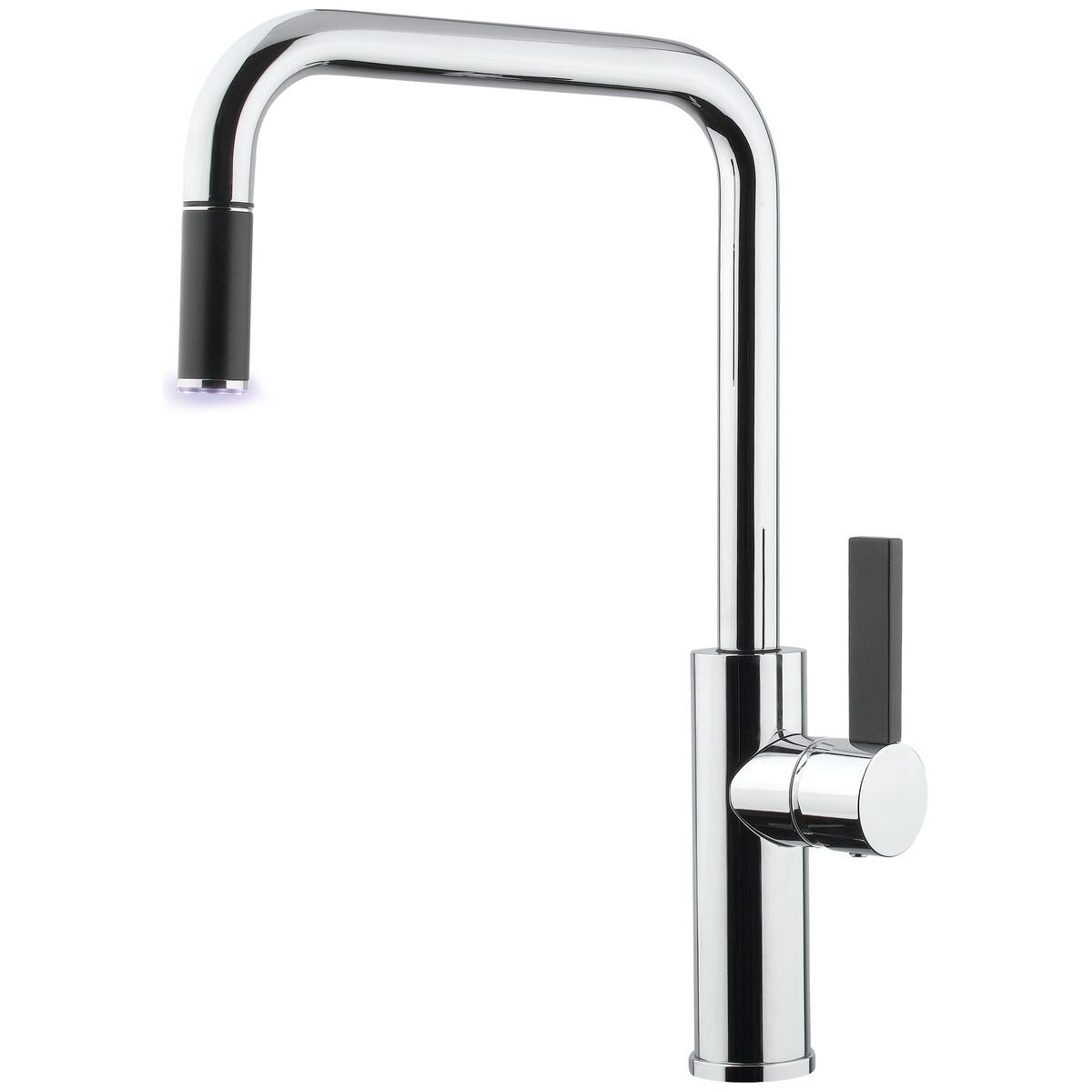 Armando Vicario Luz Pull Out Kitchen Mixer Tap - Chrome with Black Lever, 360 Degree Swivel - LUZ-LF