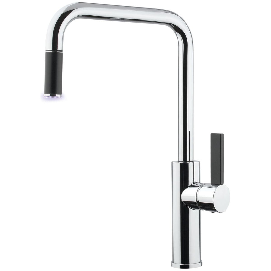 Armando Vicario Luz Pull Out Kitchen Mixer Tap - Chrome with Black Lever, 360 Degree Swivel - LUZ-LF