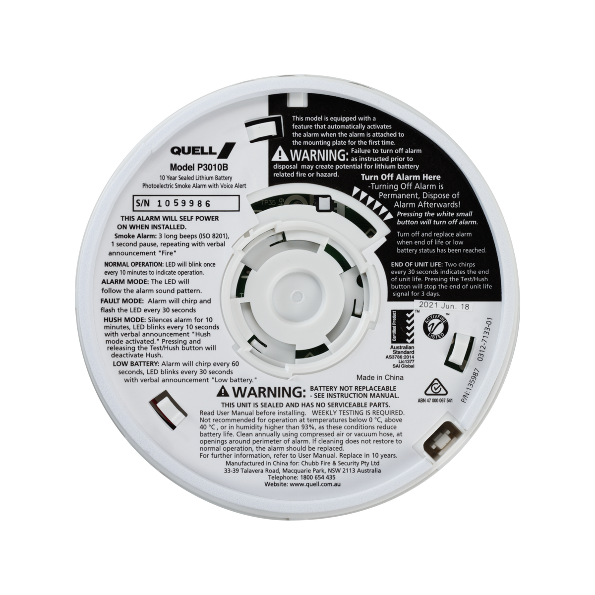 Quell Photoelectric Smoke Alarm - 130mm - PVC - Talking Voice Alarm - SuperSaverAU - view 3
