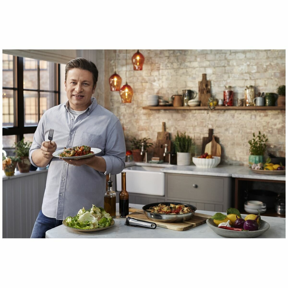 Tefal Jamie Oliver Ingenio 3 Piece Non-Stick Frypan Set - Stainless Steel, Removable Handle - L9569432