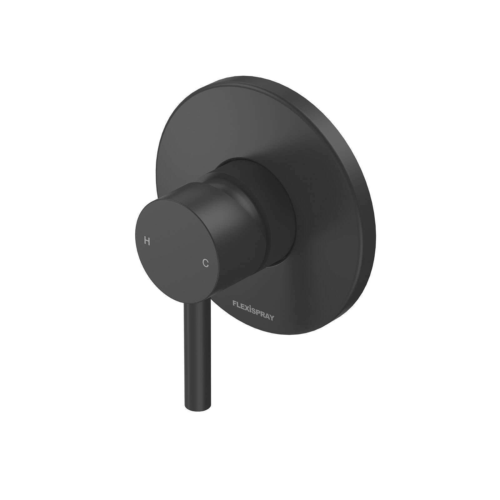 Flexispray Splash Bath and Shower Mixer Matte Black, Pin Lever, Round 110mm Cover Plate Wall Mount