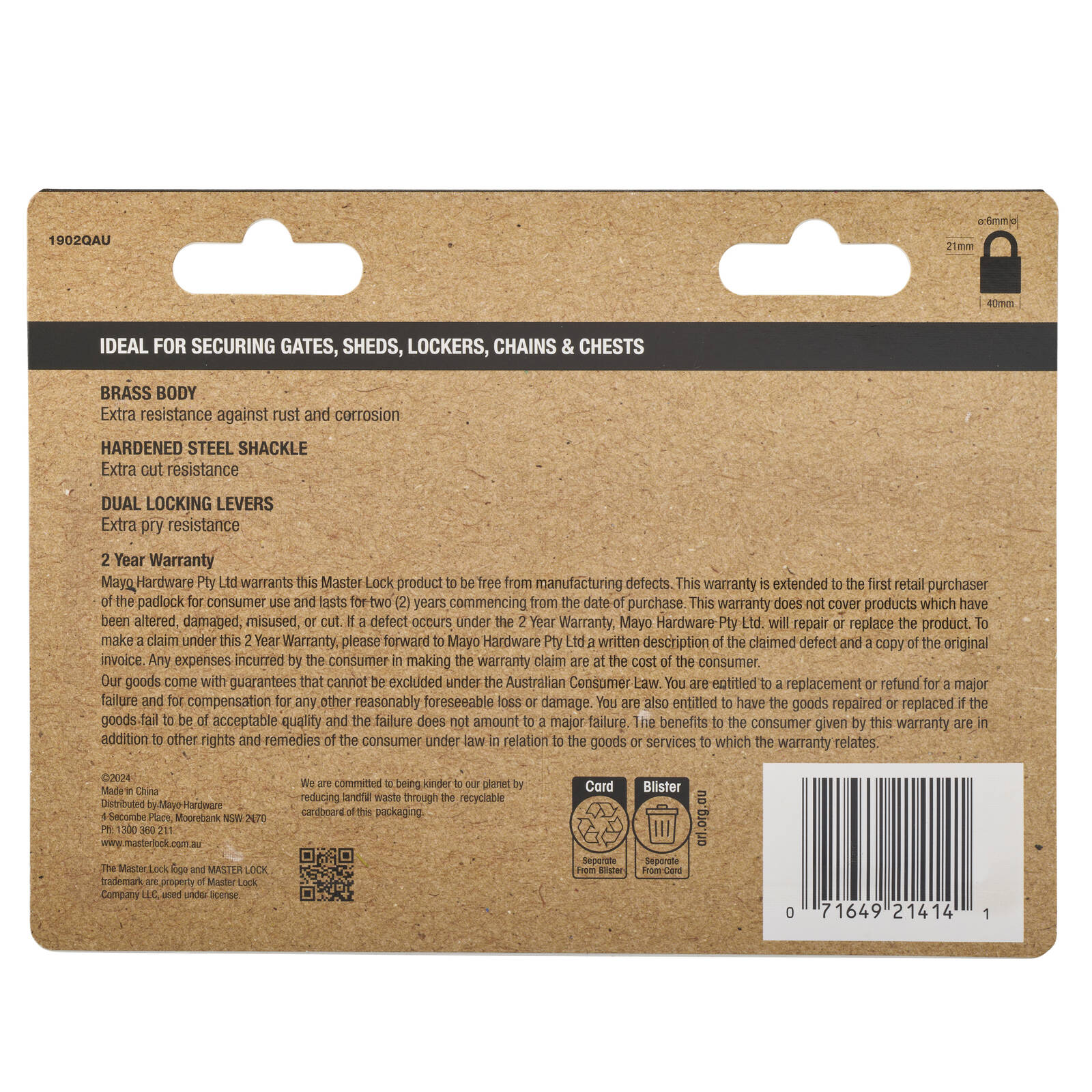 Master Lock 40mm Solid Brass Keyed Padlock - 4 Pack