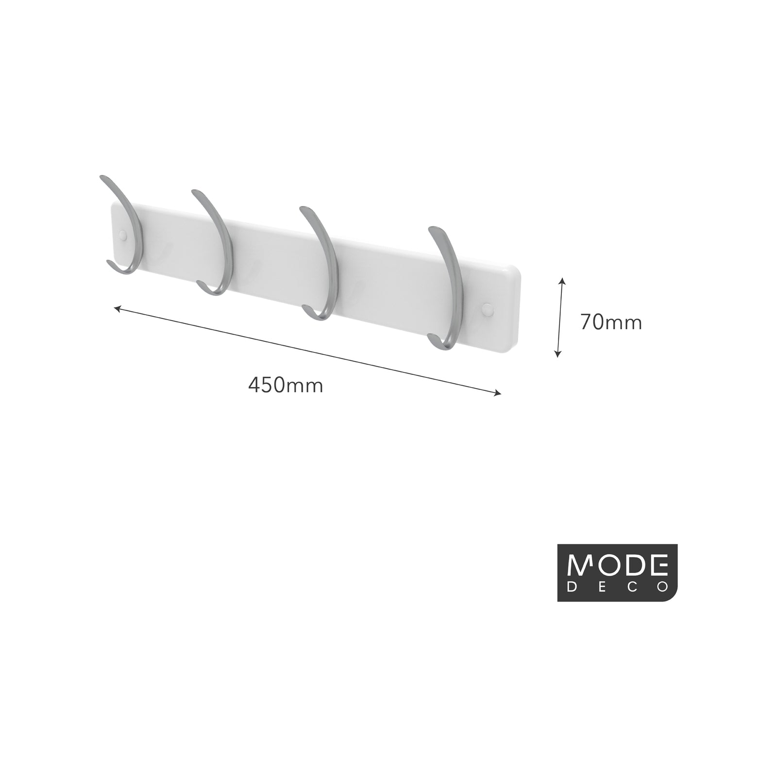 Mode Perma White Hat and Coat Rack 4 Brushed Nickel Hooks