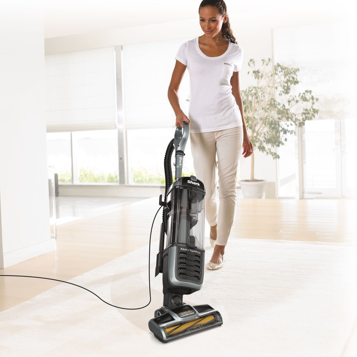Shark Navigator Self-Cleaning Brushroll Pet Upright Vacuum - 1.6L Dust Cup, 3.6m Hose, Grey and Yellow - ZU62