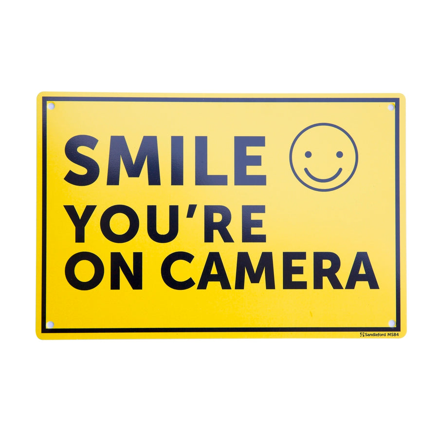Sandleford Smile You're On Camera Sign 300 x 200mm Yellow/Black Gloss