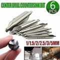 Centre Drill and Countersink Bit Set for Lathe, High Speed Steel, Pack of 6