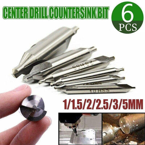 Centre Drill and Countersink Bit Set for Lathe, High Speed Steel, Pack of 6
