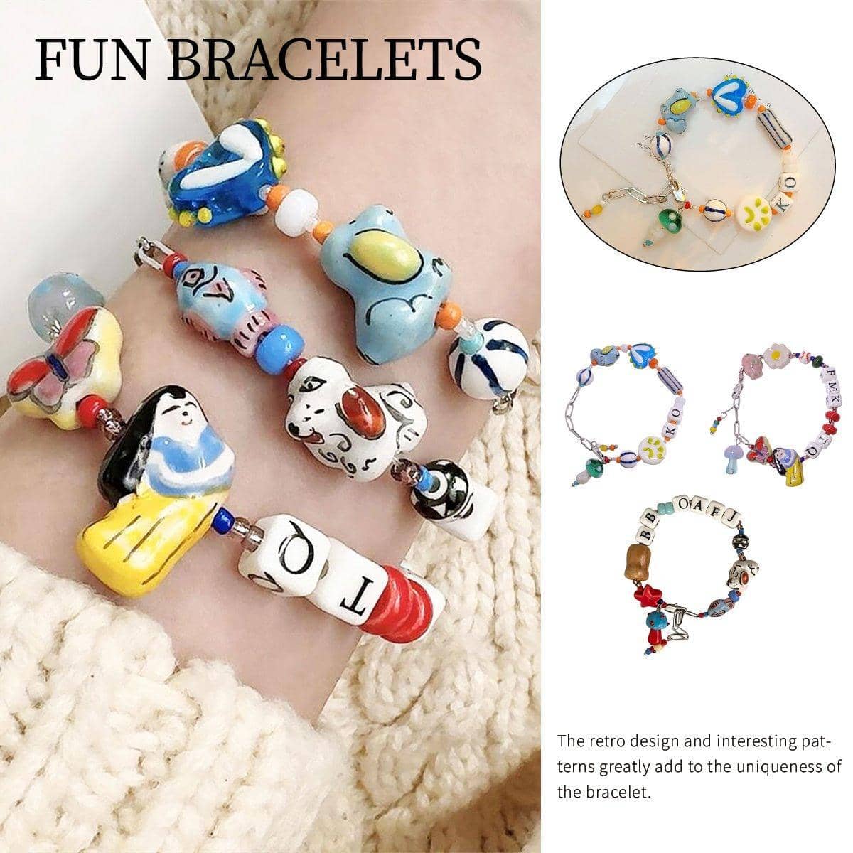Ceramic Beaded Alphabet Bracelet with Adjustable Chain - Blue - view 2