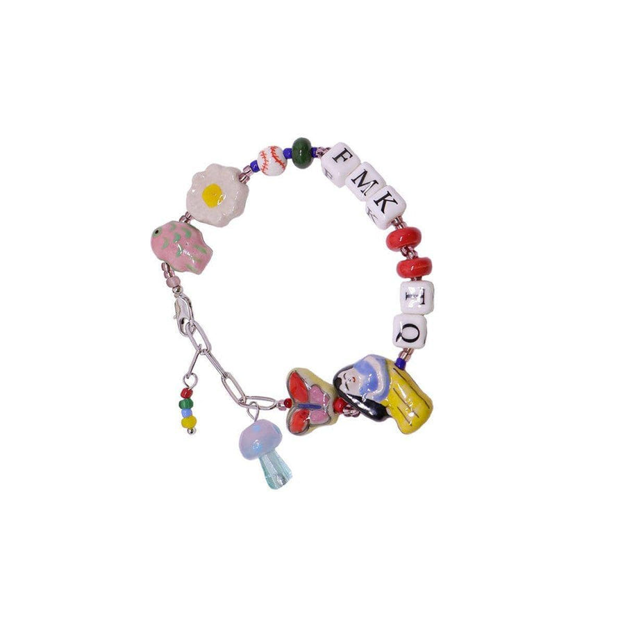 Ceramic Beaded Alphabet Bracelet with Adjustable Chain - Pink