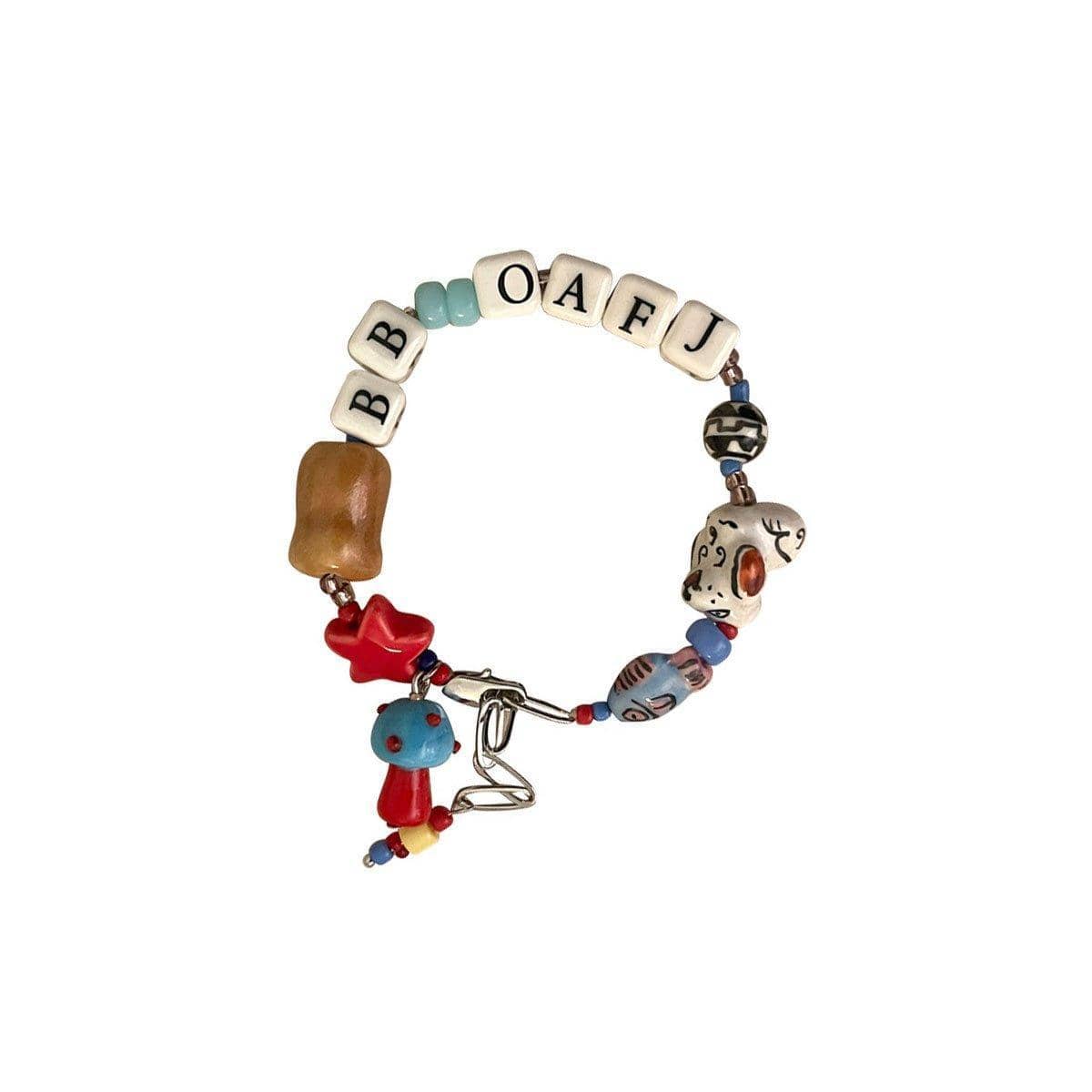Ceramic Beaded Alphabet Bracelet with Adjustable Chain - Red