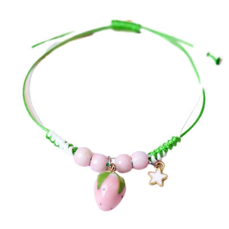Ceramic Beaded Braided Rope Bracelet for Women with Strawberry Charm