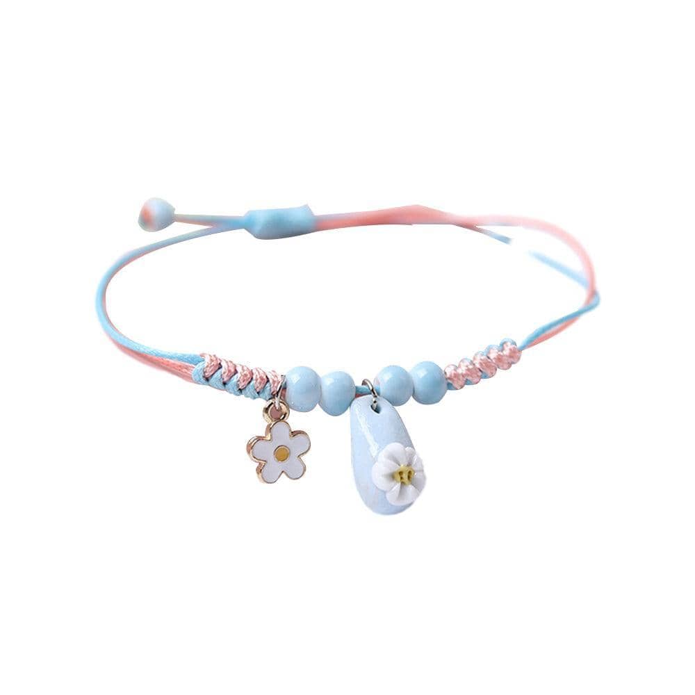 Ceramic Beaded Braided Rope Bracelet for Women with Water Drop Charm