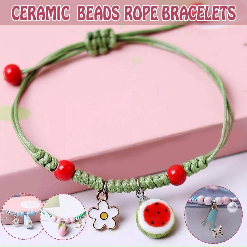 Ceramic Beaded Braided Rope Bracelet for Women with Water Drop Charm - view 2