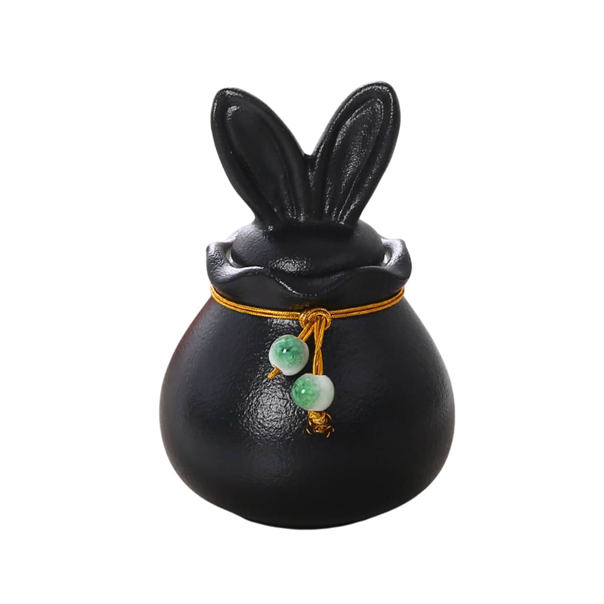 Ceramic Bunny Ear Pet Urn for Small Animal Ashes Memorial Keepsake - Black