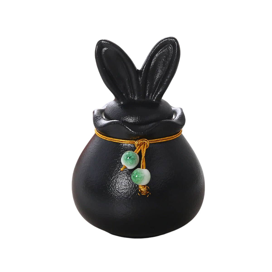 Ceramic Bunny Ear Pet Urn for Small Animal Ashes Memorial Keepsake - Black