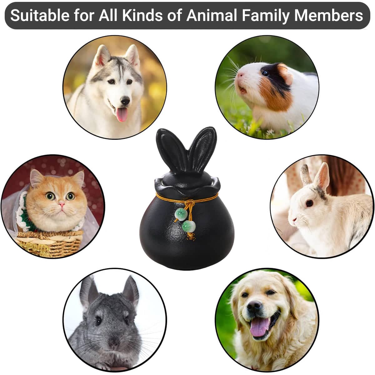 Ceramic Bunny Ear Pet Urn for Small Animal Ashes Memorial Keepsake - Black - view 5