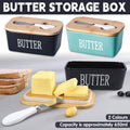 Ceramic Butter Box with Bamboo Lid and Knife, Refrigerator Cheese Box - Black - view 2