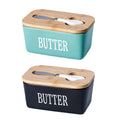 Ceramic Butter Box with Bamboo Lid and Knife, Refrigerator Cheese Box - Black - view 3