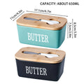 Ceramic Butter Box with Bamboo Lid and Knife, Refrigerator Cheese Box - Black - view 4