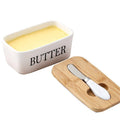 Ceramic Butter Dish with Bamboo Lid and Butter Knife, White - view 2