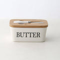 Ceramic Butter Dish with Bamboo Lid and Butter Knife, White - view 4
