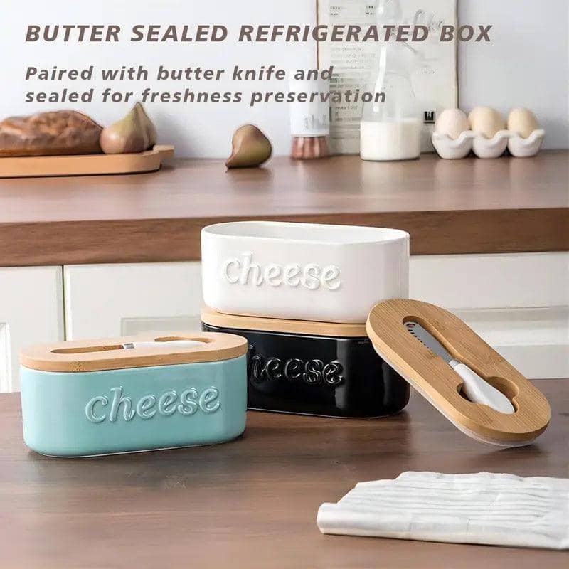 Ceramic Butter Keeper with Bamboo Lid and Knife - Black - view 5