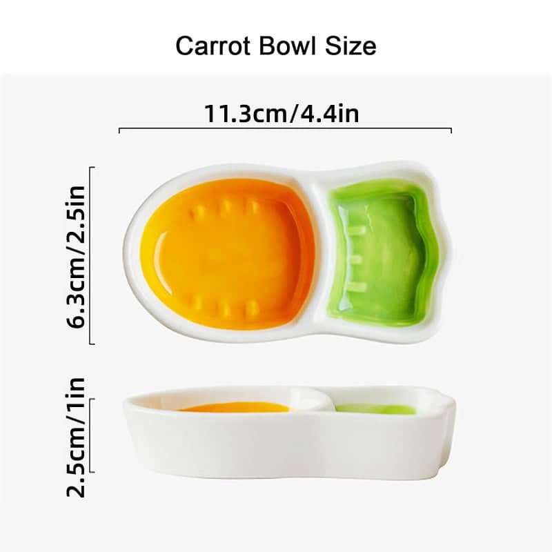 Ceramic Carrot Pet Food Bowl Double Compartment Feeder for Small Animals - view 3