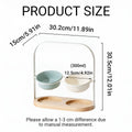 Ceramic Cat Bowl Adjustable Height Double Bowl with Oak Base - White - view 4