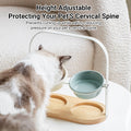 Ceramic Cat Bowl Adjustable Height Double Bowl with Oak Base - White - view 5