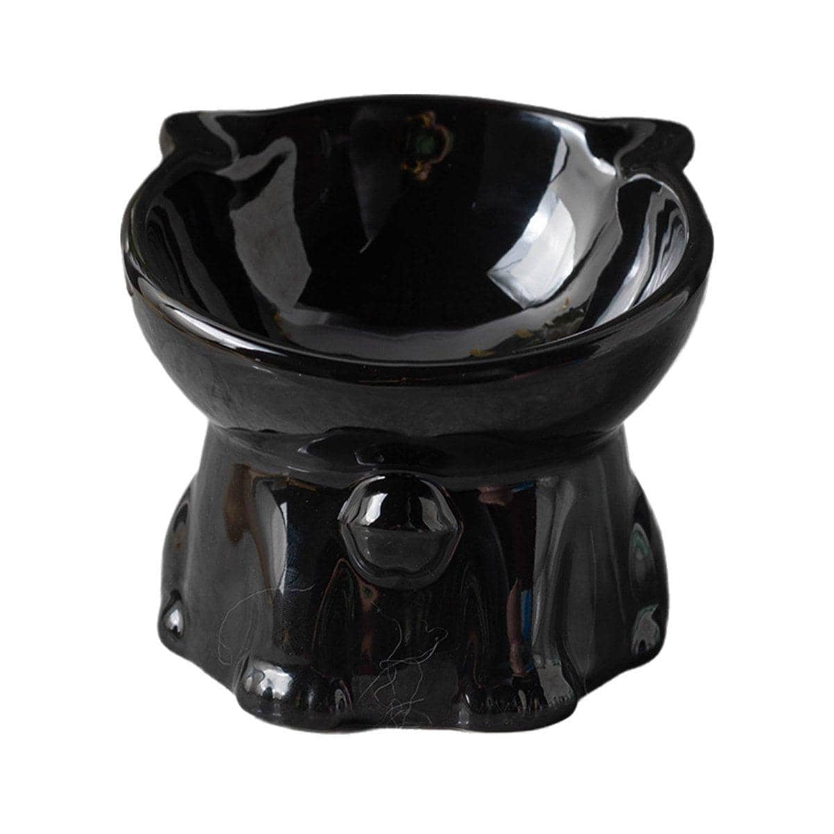 Ceramic Cat Bowl - Black, 160ml Raised Tilted Design