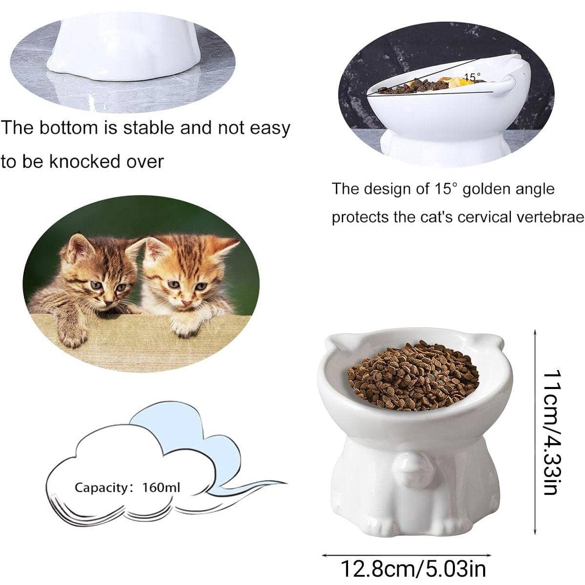 Ceramic Cat Bowl - Black, 160ml Raised Tilted Design - view 4
