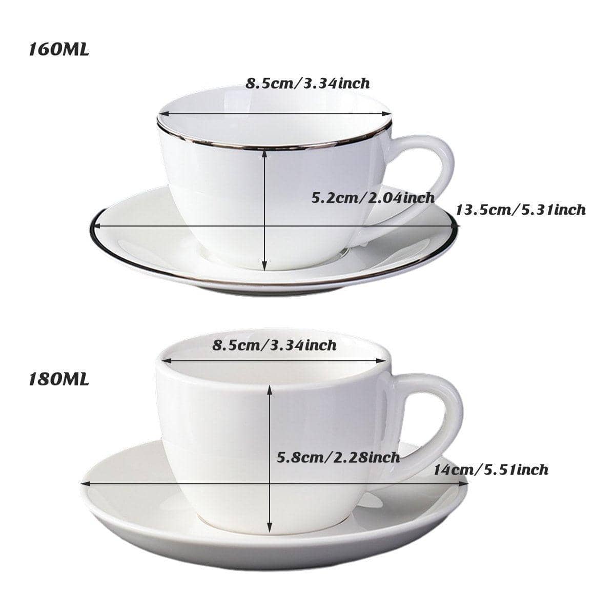 Ceramic Coffee Cup and Saucer Set, Pack of 6 for Hotels and Cafes - White, 180 ml - view 4