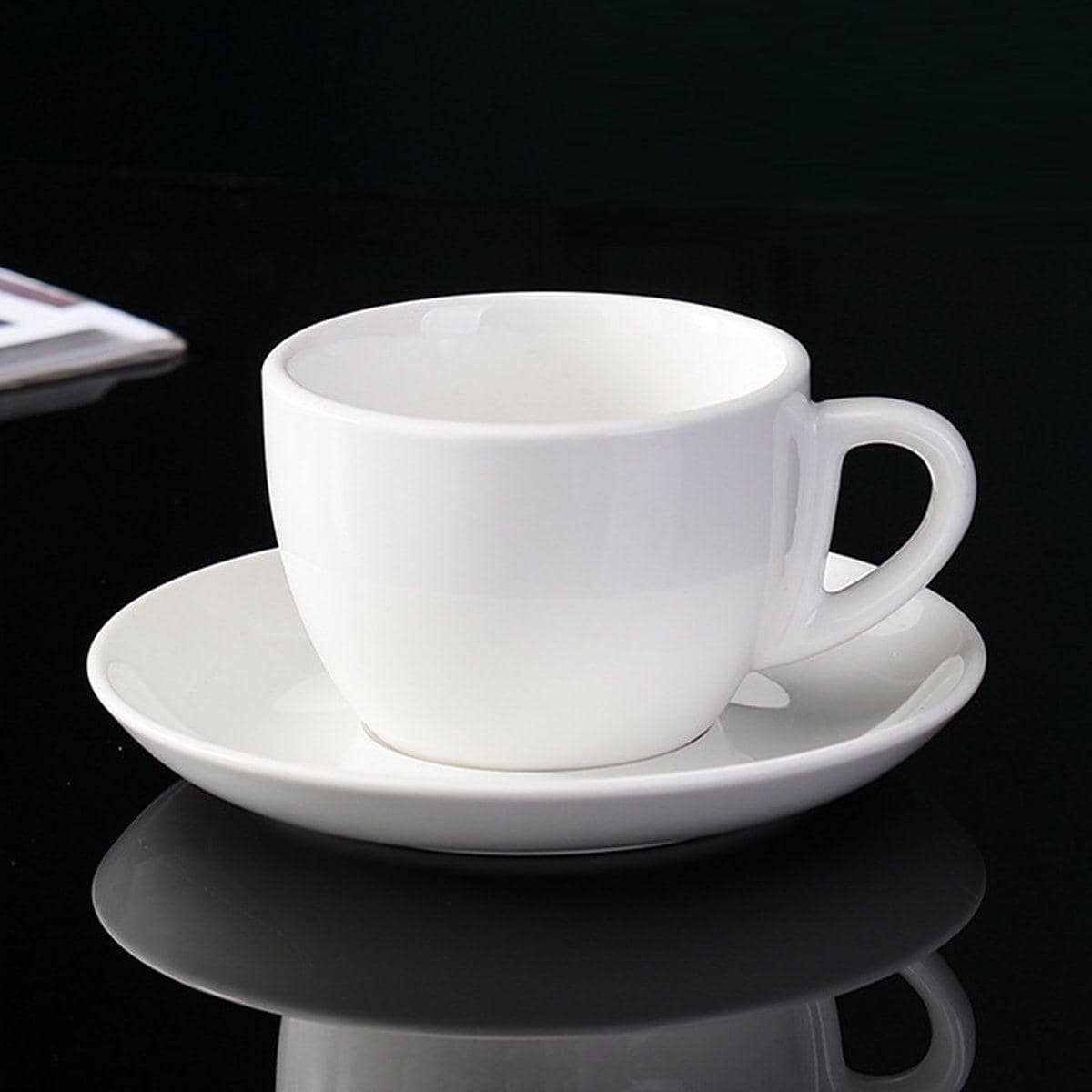 Ceramic Coffee Cup and Saucer Set, Pack of 6 for Hotels and Cafes - White, 180 ml - view 5