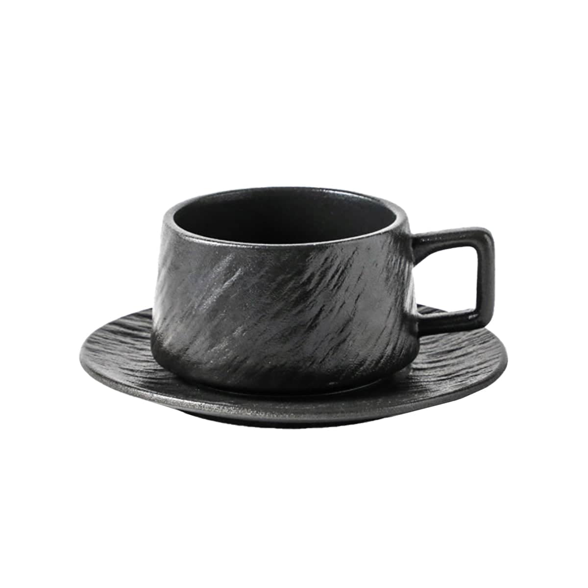 Ceramic Coffee Cup and Saucer Set for Tea and Coffee - Black