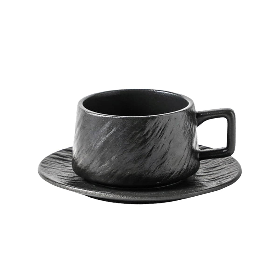 Ceramic Coffee Cup and Saucer Set for Tea and Coffee - Black