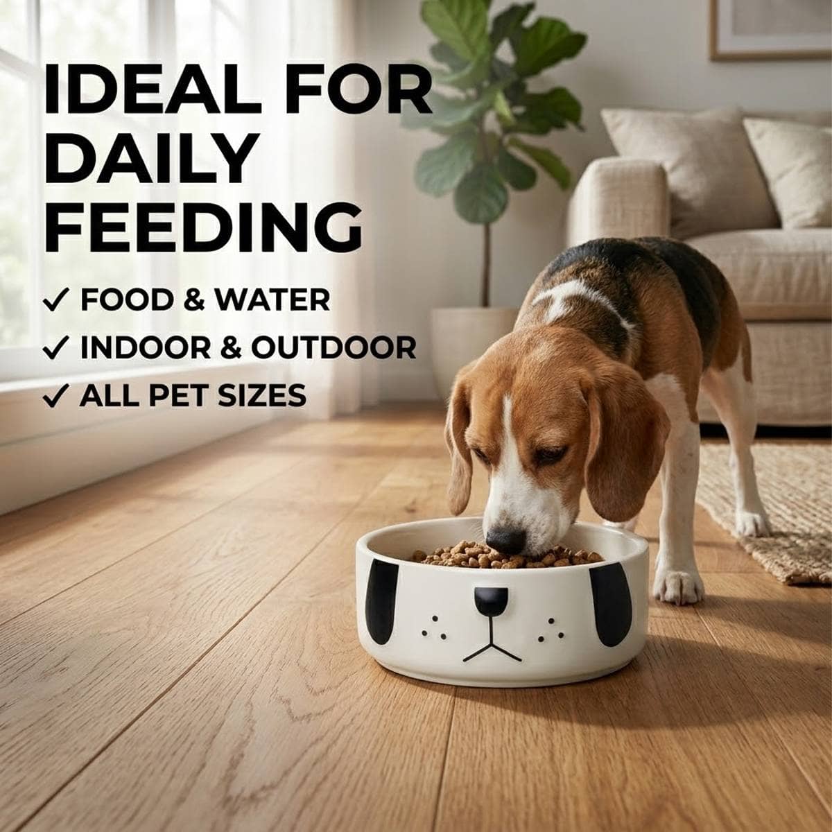 Ceramic Dog Face Pet Feeding Bowl for Cats and Dogs - Cream, 16 cm - view 4