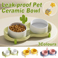 Ceramic Double Cat Bowl, 15 Degree Tilted Feeder - Yellow and White with Flower Detail - view 2