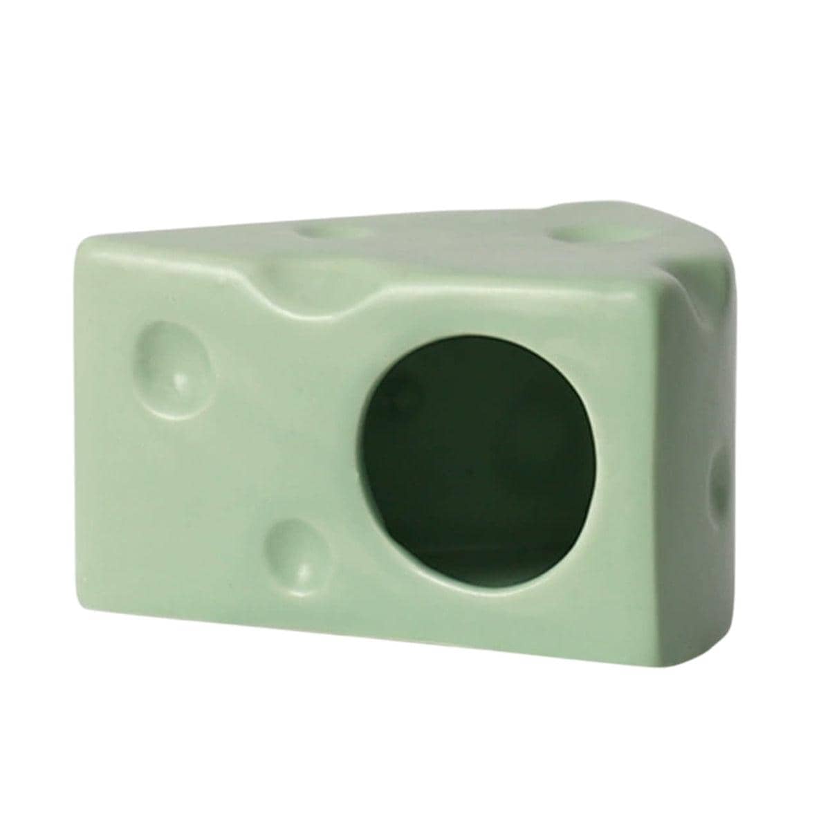 Ceramic Hamster Nest, Cheese Shape Sleeping House - Green