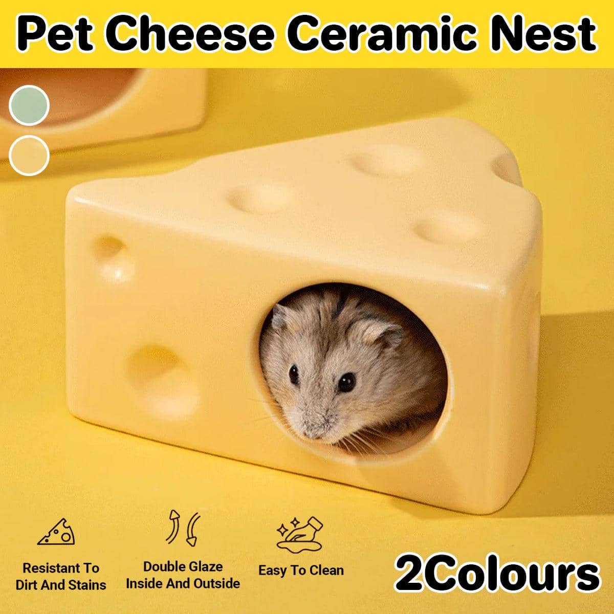 Ceramic Hamster Nest, Cheese Shape Sleeping House - Green - view 2