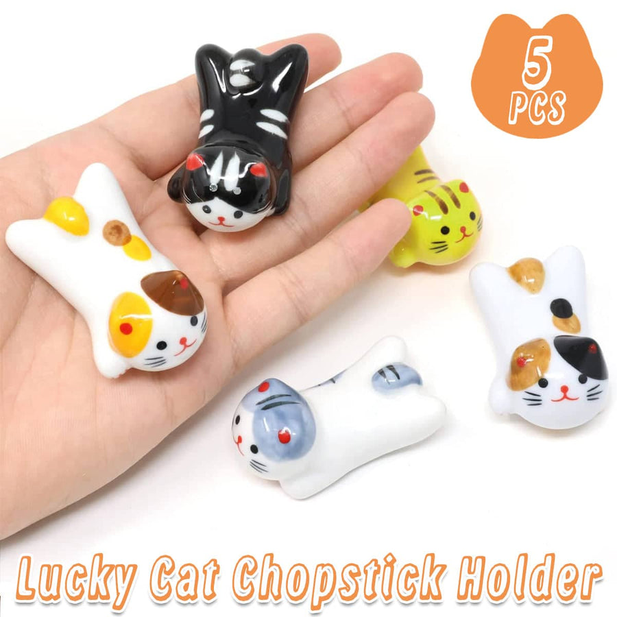 Ceramic Kitten Chopstick Holders, Pack of 5 - Assorted Cat Designs